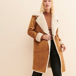 NVLT Faux Suede Shearling Long Coat - Vintage-inspired Aesthetic - Size XS